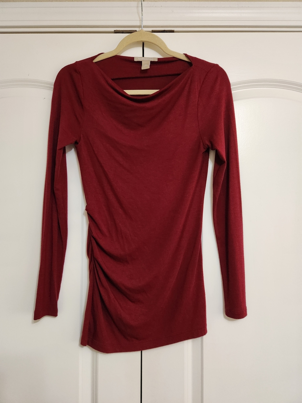 Women’s Long Sleeve Cozy Burgundy Ruched Side Top